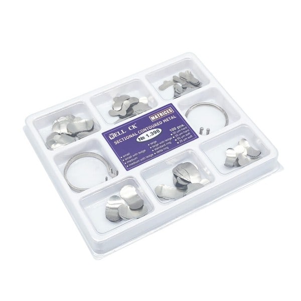 100 stk. æske Dental Matrix Sectional Contoured Metal Matrics Fuld kit