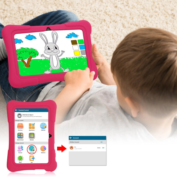 Kids Nettbrett Quad Core Android 10 32GB WiFi Bluetooth Educational Software Installert