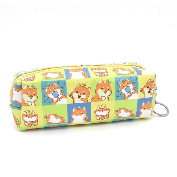 Irriterer Shiba Hund PU Stor Blyant Etuiet Skrivevarer Opbevaring Arrangør Taske