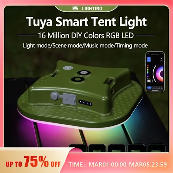 Camping Lantern Oppladbar LED Smart Lys Bluetooth Kontroll av Tuya APP Musikk Sync RGB LED Telt Belysning 13500mAh Utendørs 80W