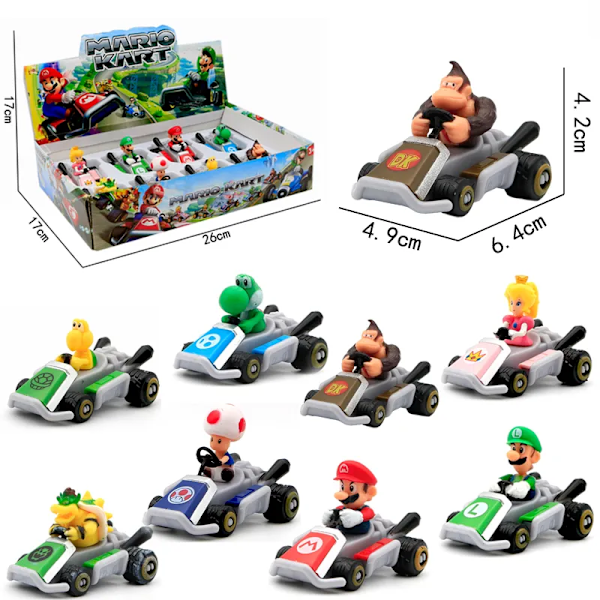 Super Mario Bros Legetøj Sæt Mario Kart Legetøj Spil Figur Bil Racing Tegnefilm Karts Model Ornamenter