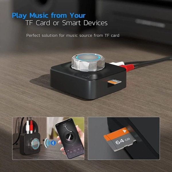 Bluetooth 5.0 Lyd Receiver 3D Stereo Musik Trådløs Adapter TF Card RCA 3.5mm 3.5 AUX Jack