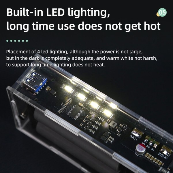 Two Way No Welding LED Light Digital Display Transparent Punk Batteri Snabb Charge Power Bank Case