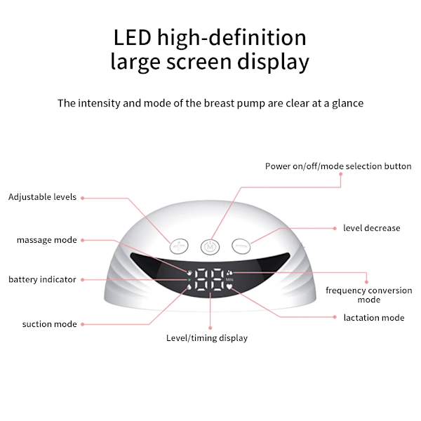 Bærbar bryst pumpe 210ml stor kapacitet håndfri elektrisk bærbar bryst pumpe BPA-fri med LED display 4 tilstande & 12 niveauer