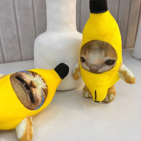 Banan katt docka hänge nyckelring gråter glad banan katt