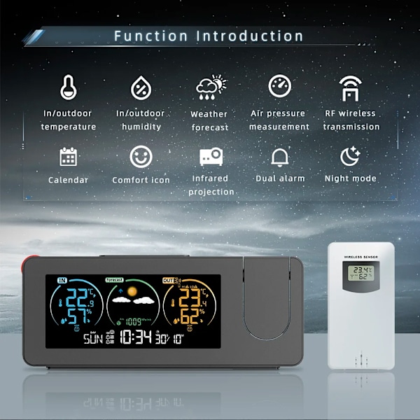 Väder station termometer elektronisk projektion väder prognos temperatur och fuktighet digital alarm klocka