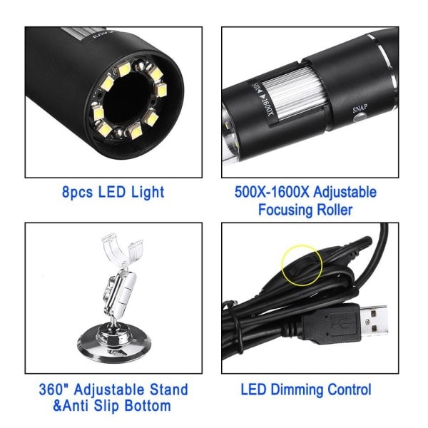 1600X 2MP 1080P LED Digitaalinen elektroninen mikroskooppi lämpö kamera juottoon suurennus endoskooppi