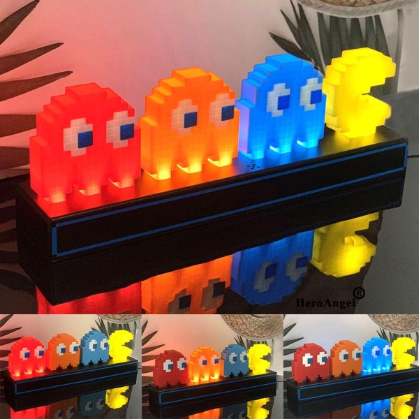 Voice Control Colorful Pac Man Pixel Lamp Visual Illusion 3D Peli Icon Light