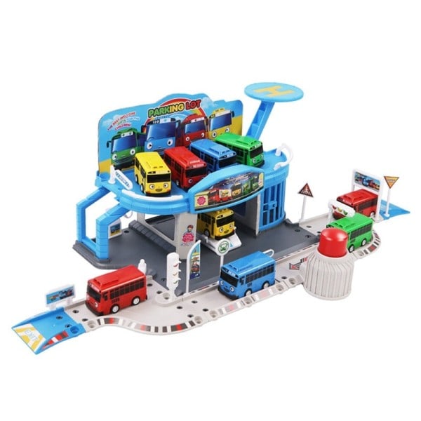 Tecknade serier Tayo den lilla buss set monterad buss station parkering tomt bil