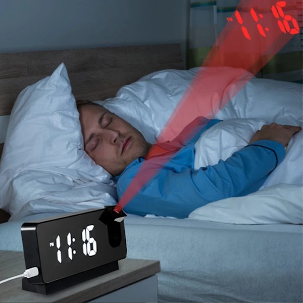 Bästa kvalitet Projektion Varm Klocka för sovrum LED Digital Klocka Projektion på tak Vägg Laddbar Tid Temperatur Display Snooze