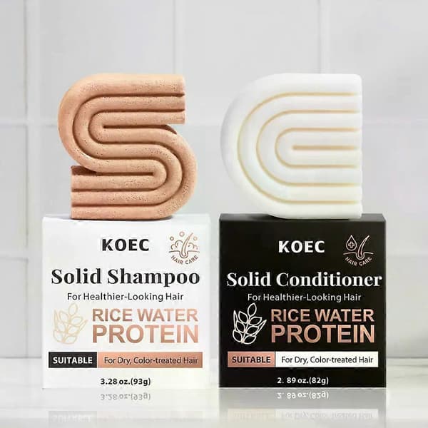 Ris Bar Shampoo & Conditioner Sæt til Hårvækst - Solid Shampoo & Conditioner Bar Sæt til at Styrke Håret