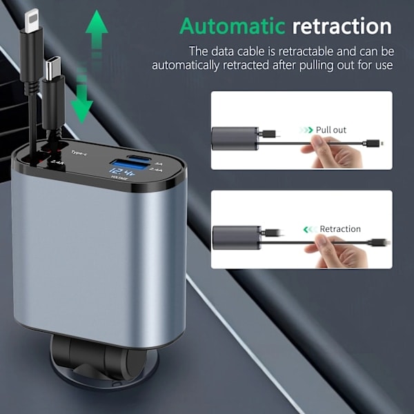 Biloplader 100w - Oplader til bilen - iPhone/Samsung - USB-C Sort