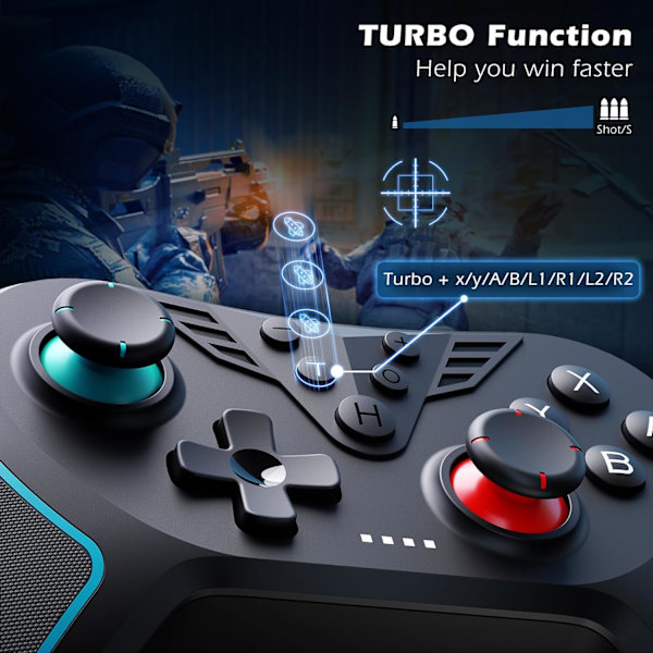 Controller til Switch, trådløs controller kompatibel med Switch Lite/OLED, Turbo/Makroprogrammering/Justerbar vibration/6-akset gyroskop/Screenshot Black