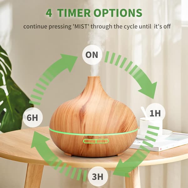 Eterisk oljediffuser 500ml Ultralyd Aromaterapi Luftfukter, Cool Mist Aroma Diffuser, 7 Farge LED-lys, 4 Timer, Luftfrisker, Luftfukter