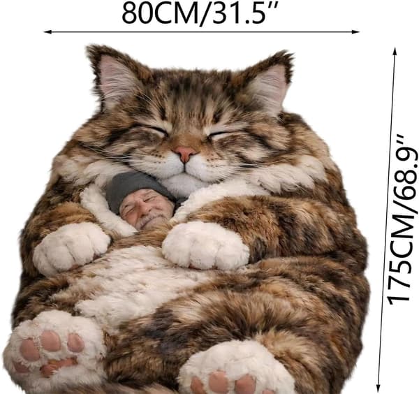 Fluffy kattesæk til voksne, plys katteformet sovepose til voksne, yndige kattekuvertsoveposer, vaskbart varmt tæppe, farve E farve B