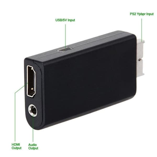 PS2 til HDMI med AUX Adapter Sort