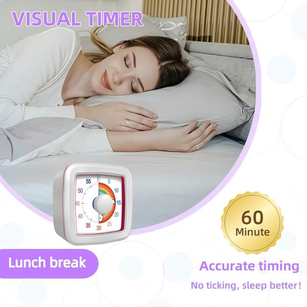 Visuell Timer för Barn Vuxna, 60-minuters Nedräkningstimer för Klassrum, Kök, Kontor, Pomodoro Timer Tidsstyrningsverktyg för Småbarn ADHD (Vit)
