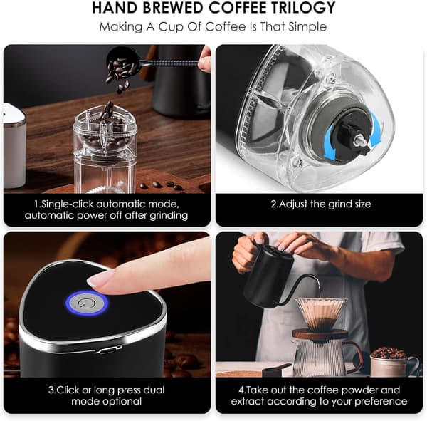 Bærbar Elektrisk Konisk Keramisk Kaffekværn Sort