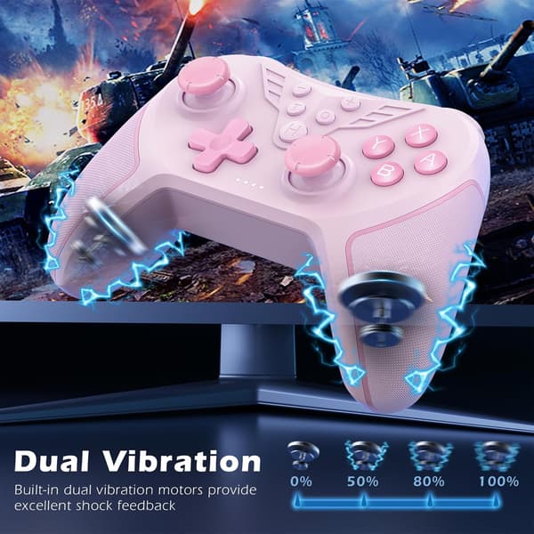Controller til Switch, trådløs controller kompatibel med Switch Lite/Oled, TURBO/Macro programmering/justerbar vibration/6-akset gyroskop - Pink Pink