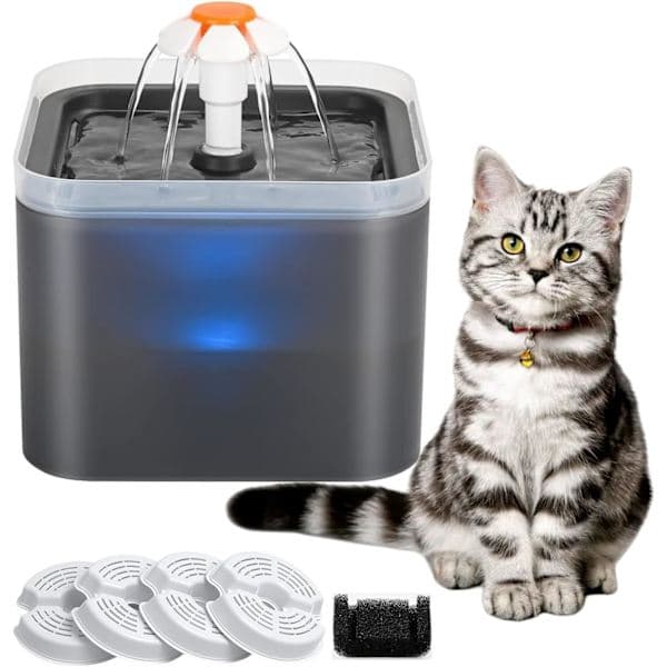 Kattefontene 2L - Stille Vanndispenser for Katter og Hunder, Grå Grey