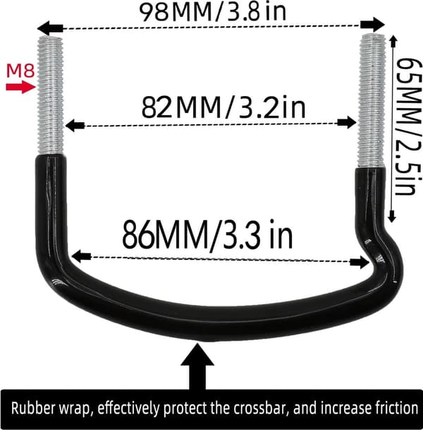 4-delad universal takbox U-bultklämma - 83 mm innerbredd, utrustad med 8 låsmuttrar och 2 remmar