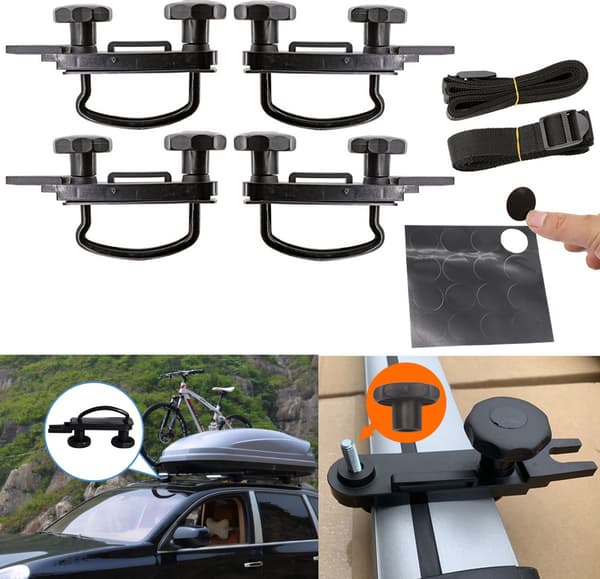 4-delad universal takbox U-bultklämma - 83 mm innerbredd, utrustad med 8 låsmuttrar och 2 remmar