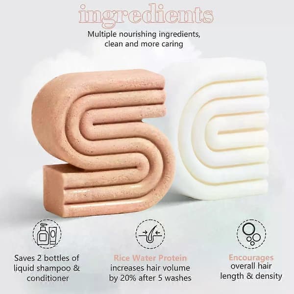 Ris Bar Shampoo & Conditioner Sæt til Hårvækst - Solid Shampoo & Conditioner Bar Sæt til at Styrke Håret