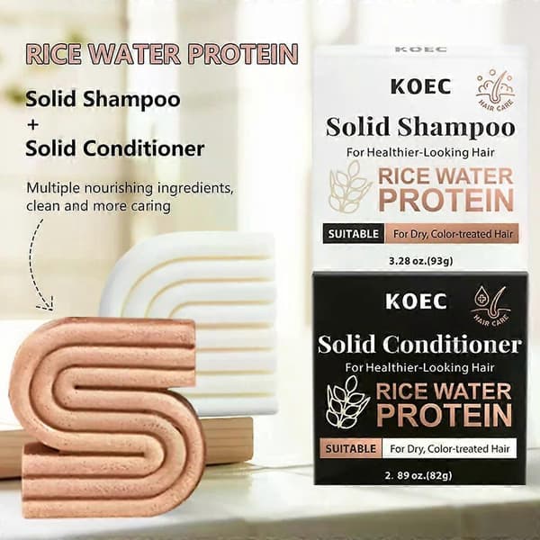 Ris Bar Shampoo & Conditioner Sæt til Hårvækst - Solid Shampoo & Conditioner Bar Sæt til at Styrke Håret
