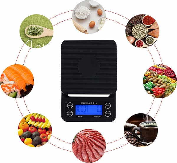 Digital køkkenvægt / kaffevægt 3 kg/0,1 g præcision Sort Sort