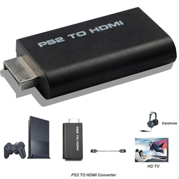 PS2 til HDMI med AUX Adapter Sort