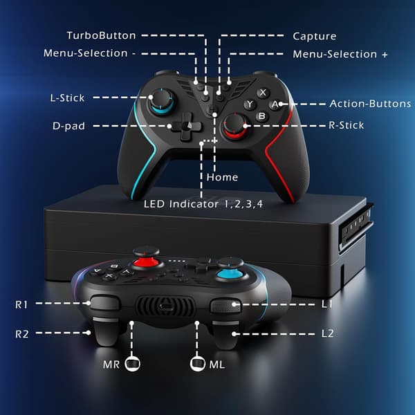 Kontroller for Switch, trådløs kontroller kompatibel med Switch Lite/OLED, Turbo/Makroprogrammering/Justerbar vibrasjon/6-akset gyroskop/Skjermbilde Black