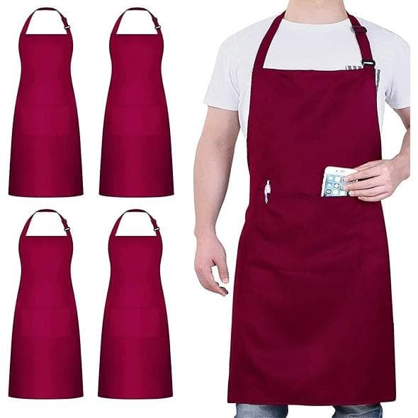 4-pack kockförkläden, förkläde med 2 fickor, justerbart vattentätt förkläde för kvinnor, röd
