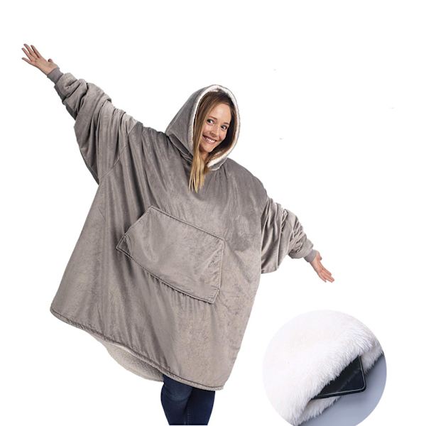 Oversized hettegenserteppe i ultramyk fleece - grå