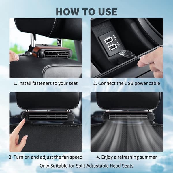 Bilventilator - Bilventilator Køling - 12V Bilventilator - Bærbar Bil Nakkestøtteventilator