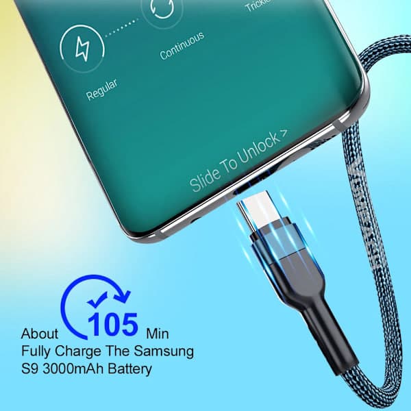 Snabb USB-C-kabel Typ-C laddningskabel 2m för Samsung S21 Xiaomi Huawei iPhone 16 15 Grå