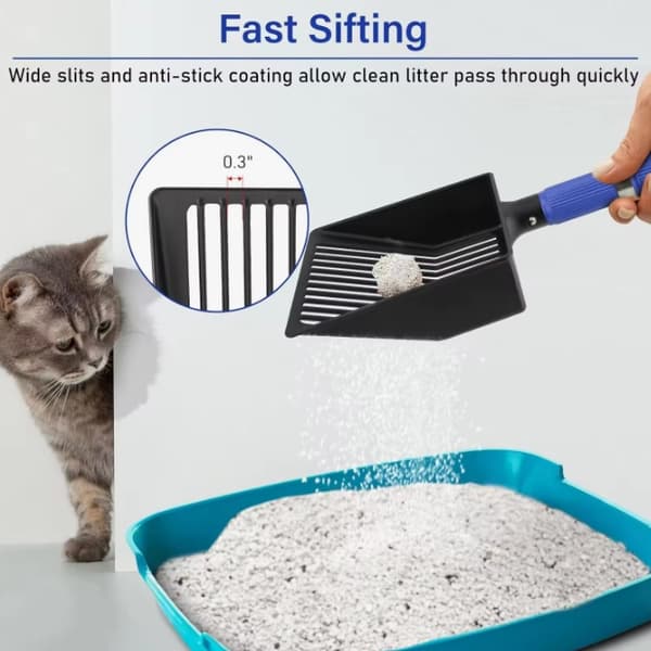 Utdragbar kattsandspade, kattsandsil med långt handtag, inget glapp, blå