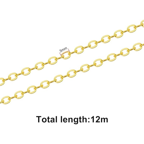 ACY 12m smyckesskapande kedja 2*3 mm halsbandskedja i rostfritt stål med 100 hoppringar och 30 lobs