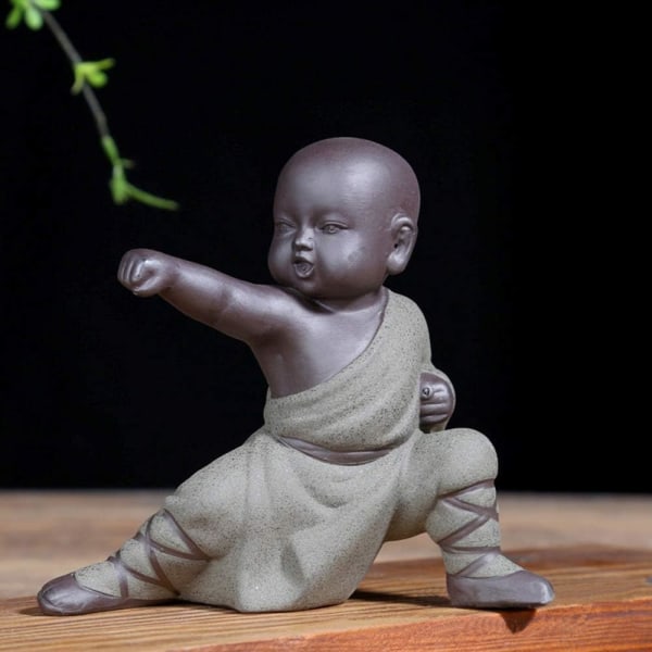 Mini Kung Fu Munk Ornament Buddha Staty Te Djur Zen Trädgård Te Bricka Figur Kung Fu Te Bricka Bil Hemkontor Inredning (Grå)