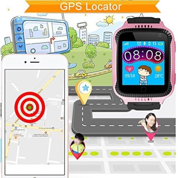 GPS Kids Smartwatch Telefon - Pekskärm Kids Smartwatch med samtal Röstmeddelande SOS Ficklampa Digitalkamera Väckarklocka, present till barn Pojkar Flickor S
