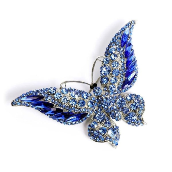 Kristall Rhinestone Butterfly Brosch Elegant Lapel Pins Klänning Accessoarer Smycken Present För Kvinnor Flickor (Blå)00