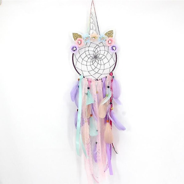 Färgglada Feather Unicorn Dream Catcher-prydnader, presenter（lila）