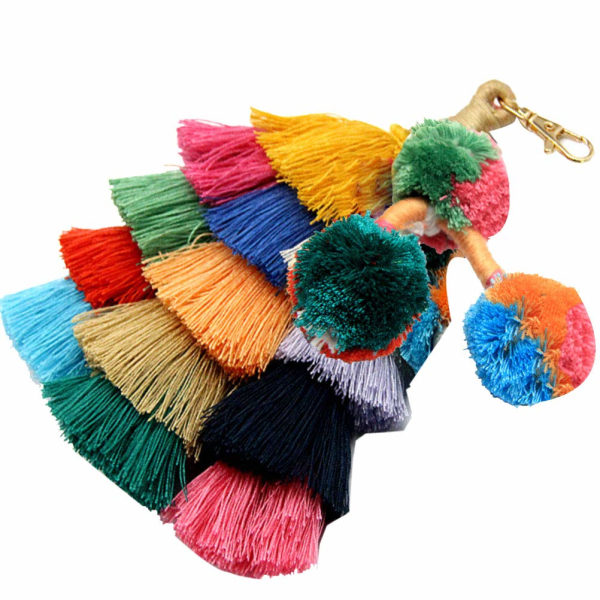 Bohemiskt stickat tofshänge DIY handvävt hänge etnisk vindväska hänge nyckelkedja hänge