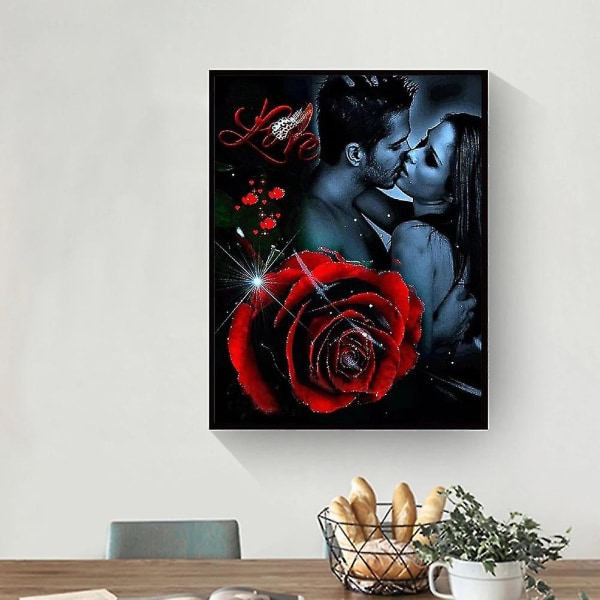 5d Gör-det-själv full rund borr Diamond painting Rose Lover Mosaiksats Rhinestone Ritning Bild Heminredning