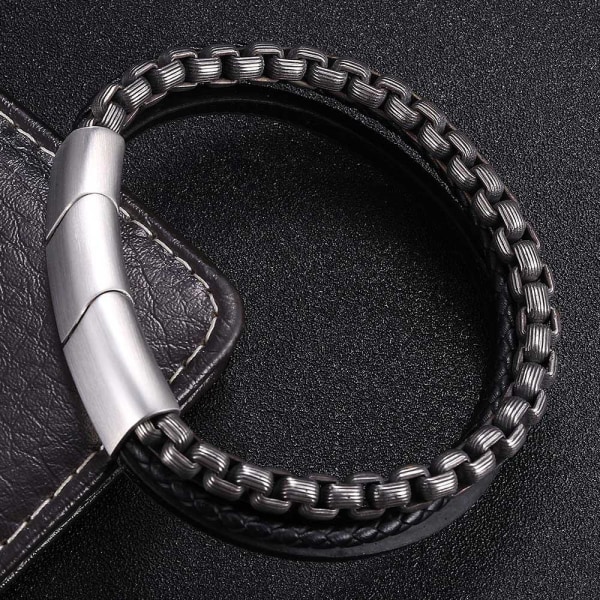 ACY herrarmband i rostfritt stål Läderarmband magnetiskt armband i rostfritt stål