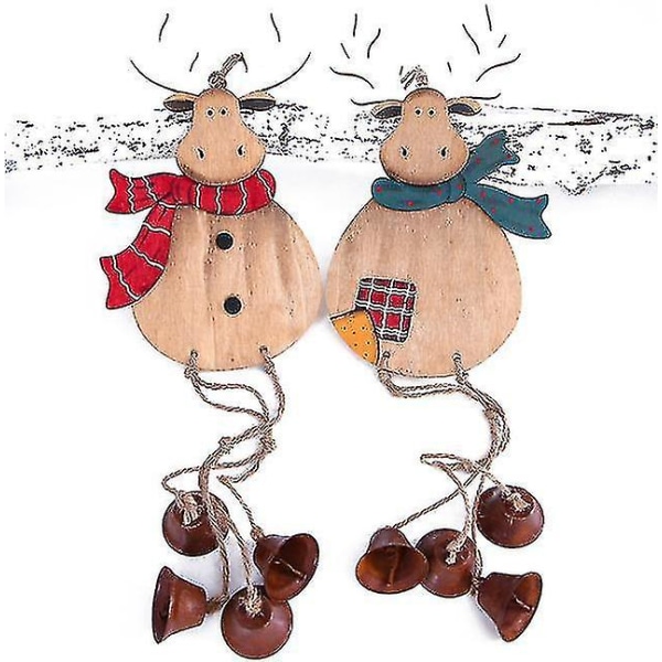 Julgransprydnader 2-pack, stora handgjorda trärenar för dekorationer