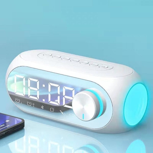 Bluetooth högtalarväckarklocka för nattljus i sovrummet, dubbla larm, dimmer, USB laddare, tupplurstimer, F