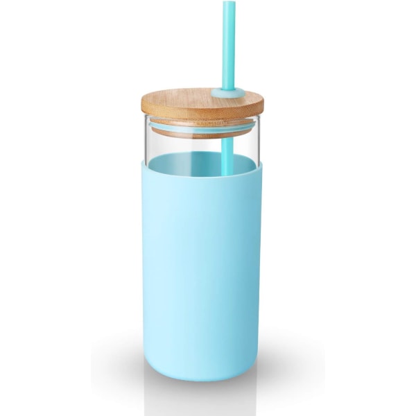 20 oz Glas Halm Silikon Lock Bamboo Lock - BPA Freeblue