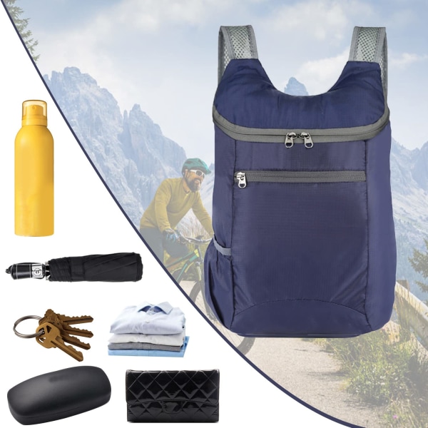 Ultralätt hopfällbar ryggsäck, liten vattentät ryggsäck Vikbar reseryggsäck Marinblå