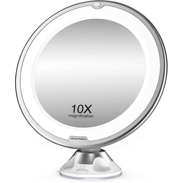 10x förstorande sminkspegel med led-lampor 1 kulled 360 justerbar fäste Bärbar sminkspegel, för badrum, resor00