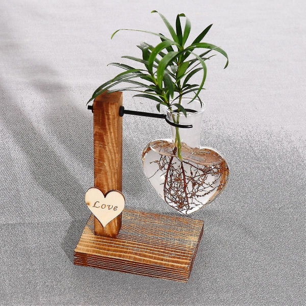 Glasväxtterrarium med stödstativ i trä Creative Heart Shape Desktop Glas Plnufasion Glas